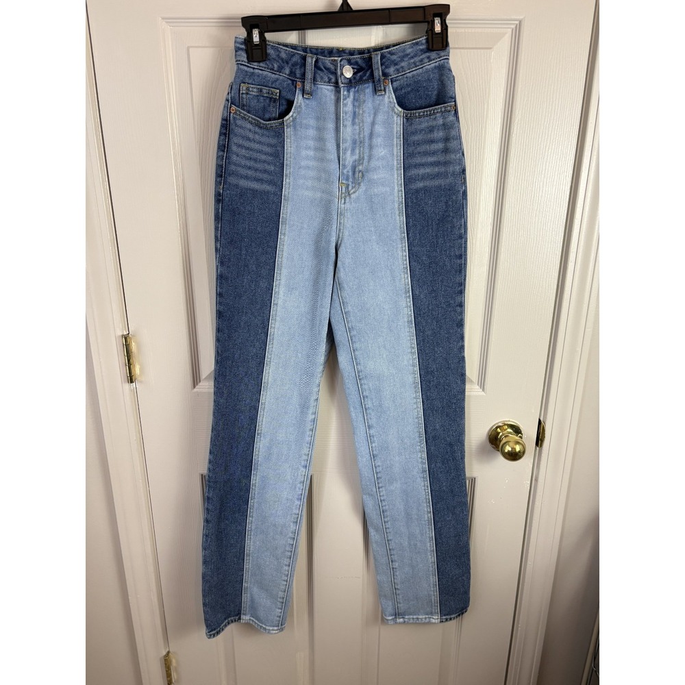 PacSun 90s Boyfriend Two Tone Contrast Panel High Waisted Jeans Blue 25